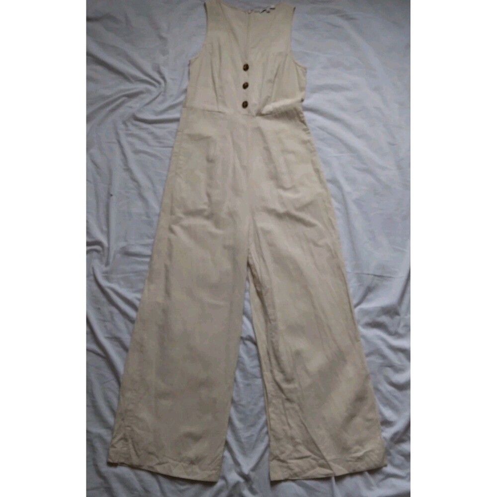 Madewell Linen Blend Jumpsuit Romper Button Front Ivory Boho Womens Size 0 - Picture 3 of 13